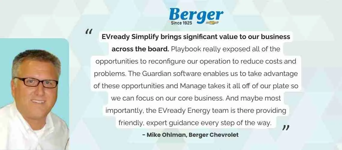 Testimonial from Mike Ohlman, Berger Chevrolet, about EVready Simplify, Playbook, Guardian, and Manage.