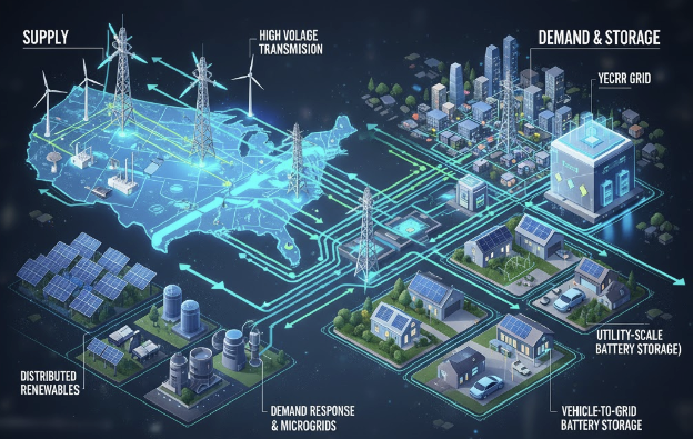 Bidirectional smart grid with two-way flow, DERs, storage, and vehicle-to-grid capability